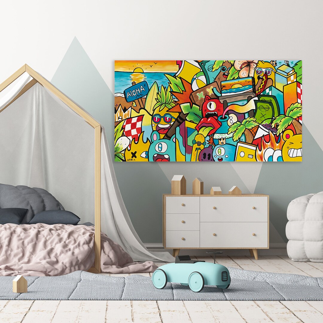 Graffiti Style Colorful Artwork, Boys Bedroom Décor, Canvas Art Print ...