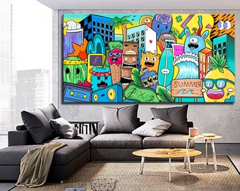 Kfir Tager Extra Large Graffiti Style Painting, Street Art Canvas Art Print, Living Room Wall Art, Teenager Room Wall Décor, Office Wall Art