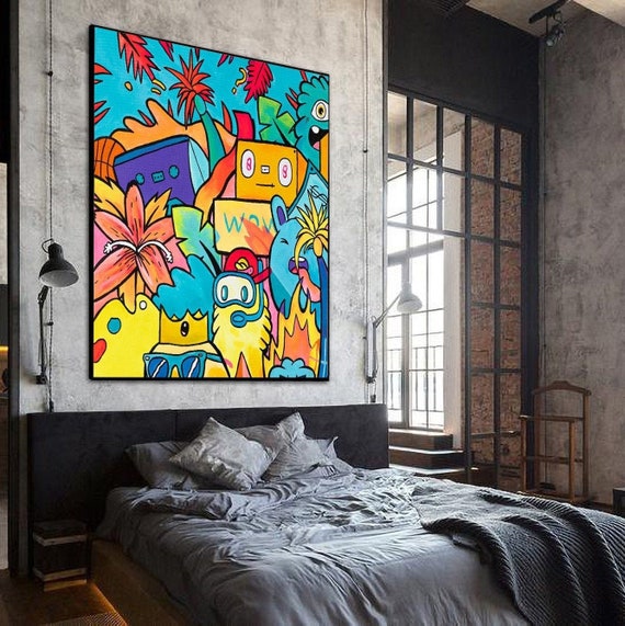 Modern Creative Graffiti Wall Art Colorful Street Art Painting Pop Art  Canvas Prints Home Decoration Artwork Framed Pictures for Living Room  Office