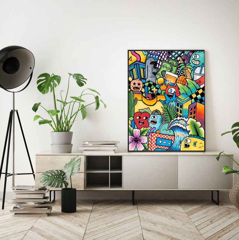 Large Colorful Wall Art Vertical Canvas Art Print Graffiti Etsy