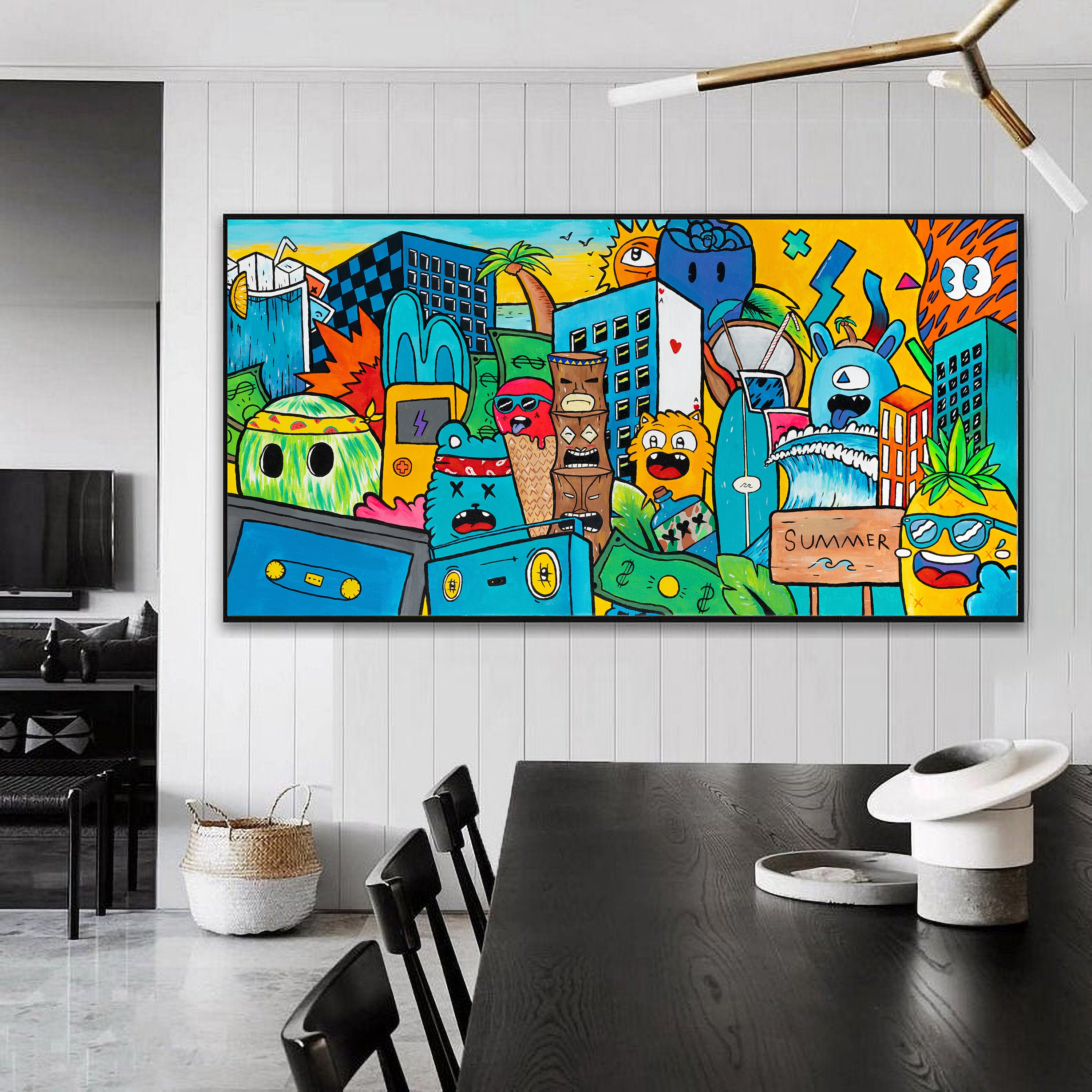 Large Graffiti Painting Print On Canvas Colorful Pop Art Etsy