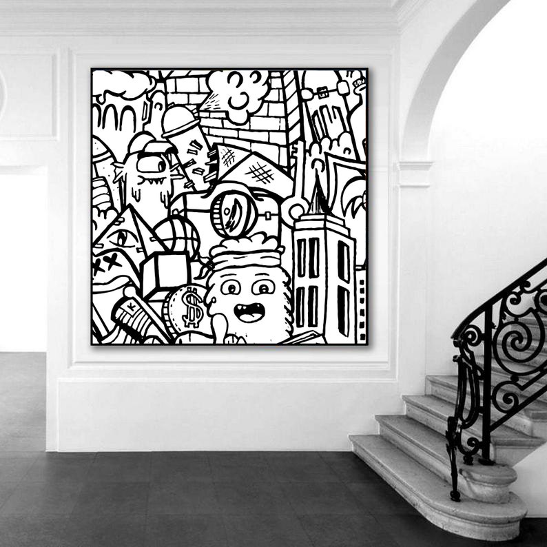 Black and White Extra Large Graffiti Style Pop Art Canvas | Etsy