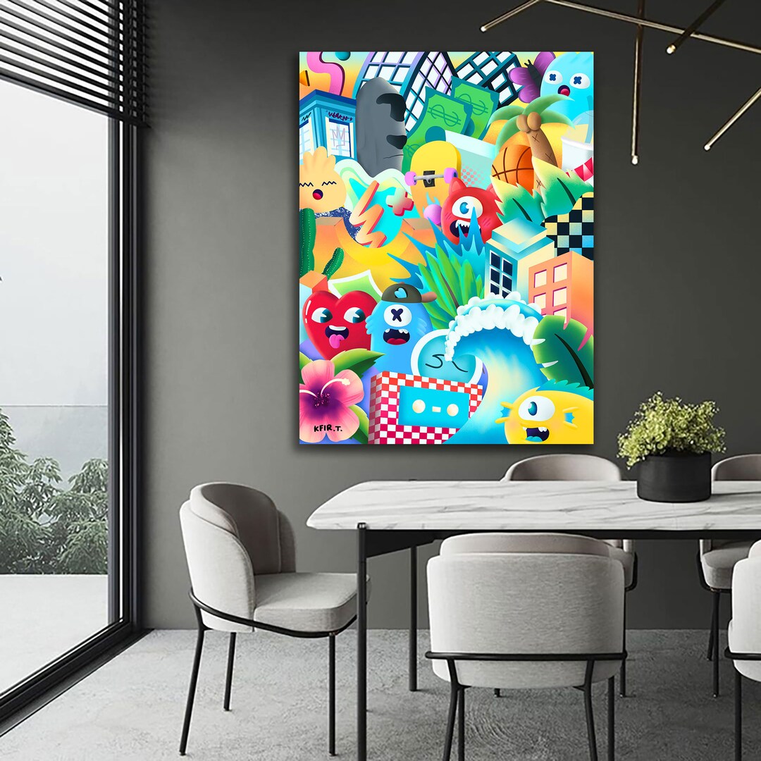 Large Colorful Wall Art Vertical Canvas Art Print Graffiti Etsy UK