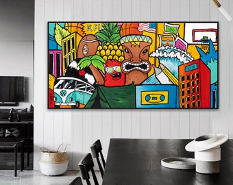 Crazy City Canvas Art Print: Pop Graffiti Style, Horizontal Wall Decor
