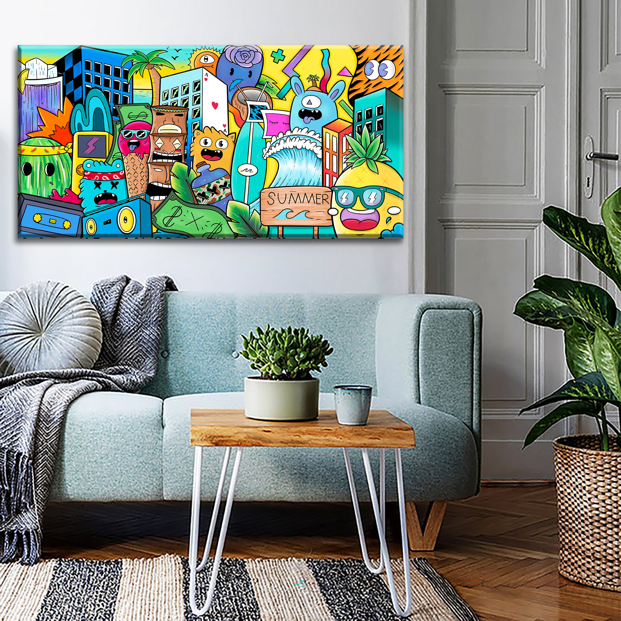 California Graffiti Style Large Wall Art, Canvas Art Print, Living Room  Wall Art, Game Room Décor, Colorful Gift For Teenagers.