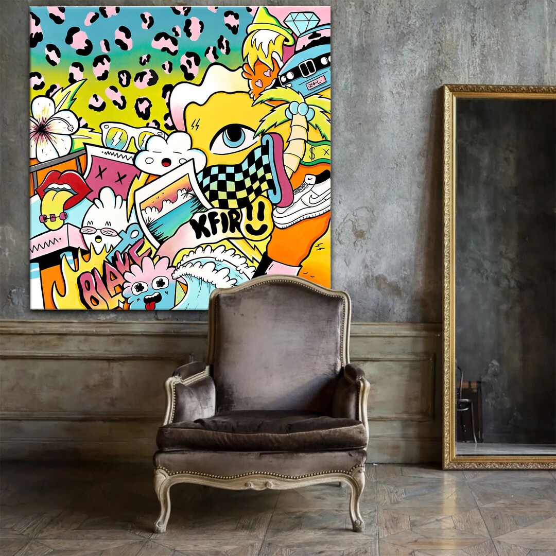 Large Pop Art Painting, Colorful Canvas Art Print, Living Room Wall ...