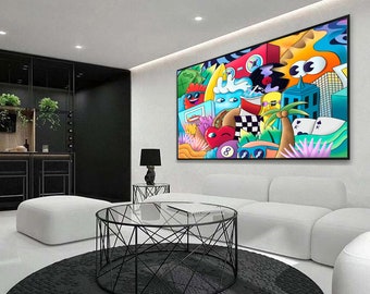 Pop-art canvasafdruk: kleurrijke muurkunst in graffitistijl van Kfir Tager