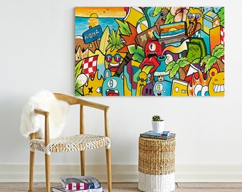 Graffiti Style L.A. Beach Canvas Art Print: Boys Room Decor