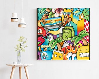 Large  Painting For Boys Room Décor, Colorful Canvas Art Print, Office Gift  , Office Wall Art