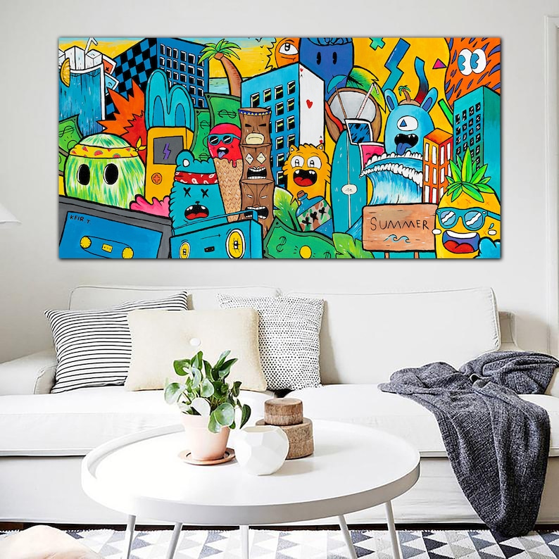 Extra Large Graffiti Style Painting Street Art Canvas Art Etsy