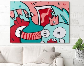 Kfir Tager origineel schilderij pop-art stijl, street-art-stijl schilderij, woonkamer kunst aan de muur, teken door de kunstenaar