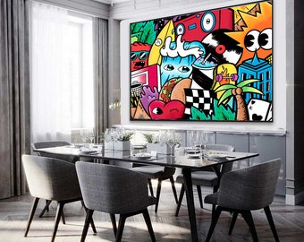 Colorful Large Painting, Kfir Tager Painting, Pop Art Wall Art, Teenager Wall Décor, Graffiti Wall Art, Living Room Wall Decor