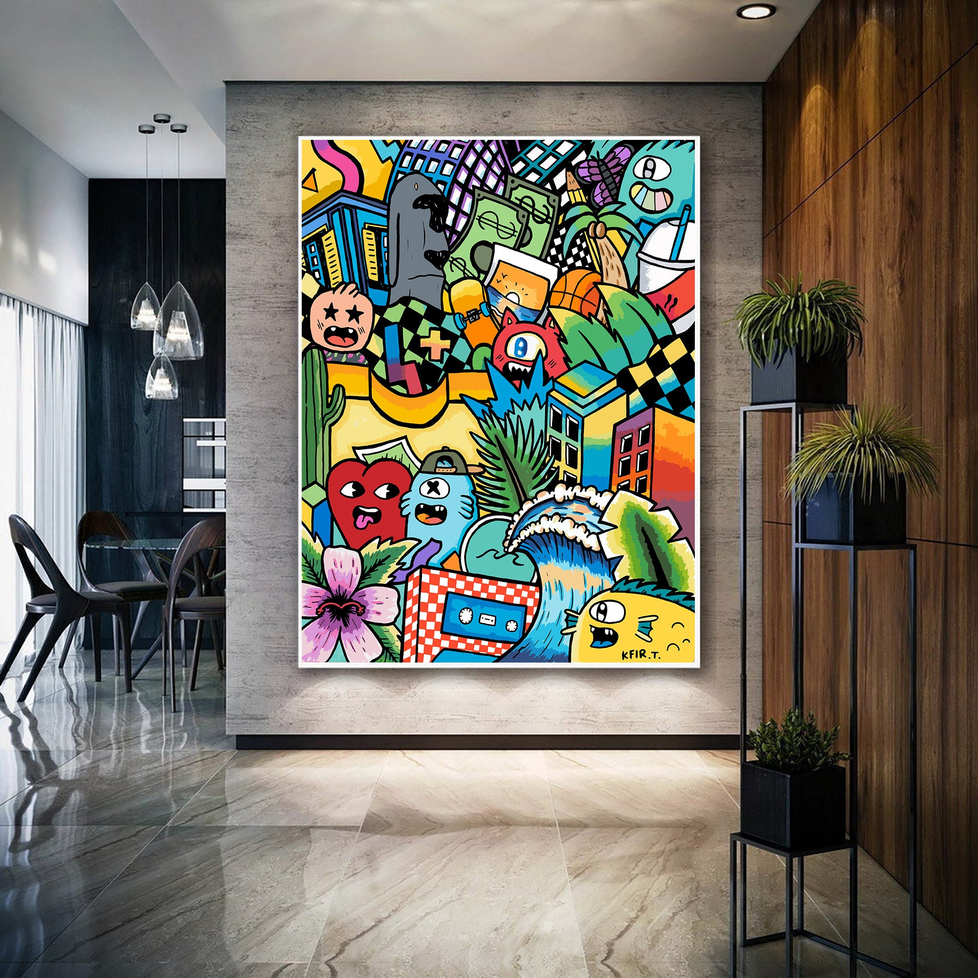 Large Colorful Wall Art Vertical Canvas Art Print Graffiti Etsy