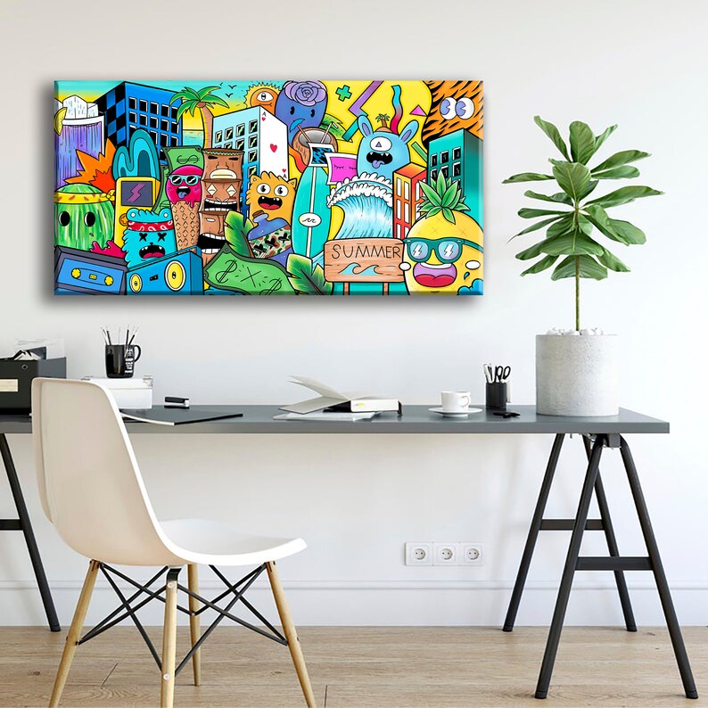 Extra Large Graffiti Style Painting Street Art Canvas Art Etsy