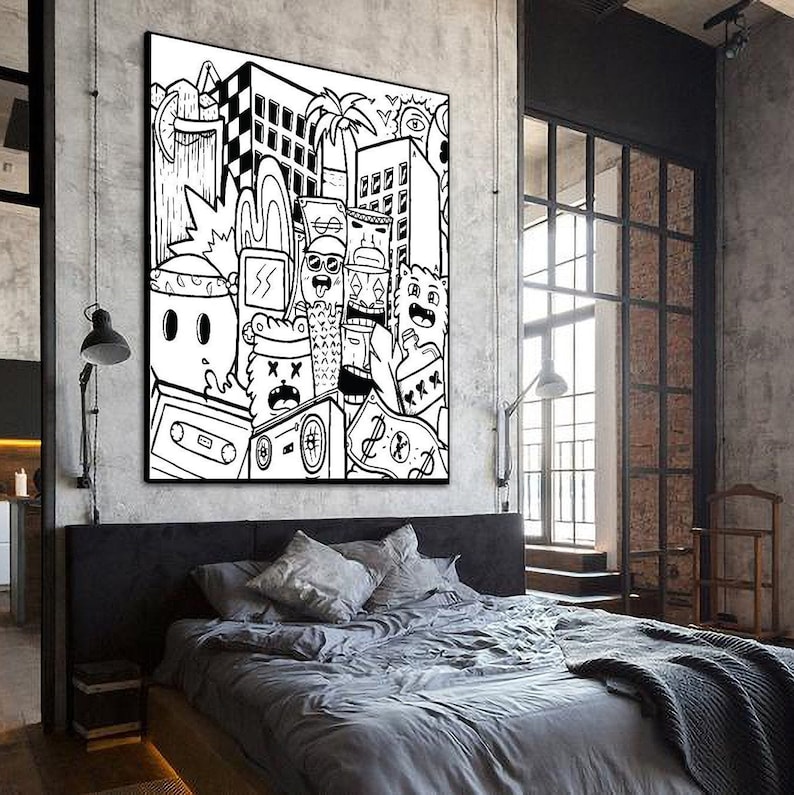 Oversized Black and White Graffiti Style Wall Art Graffiti Etsy