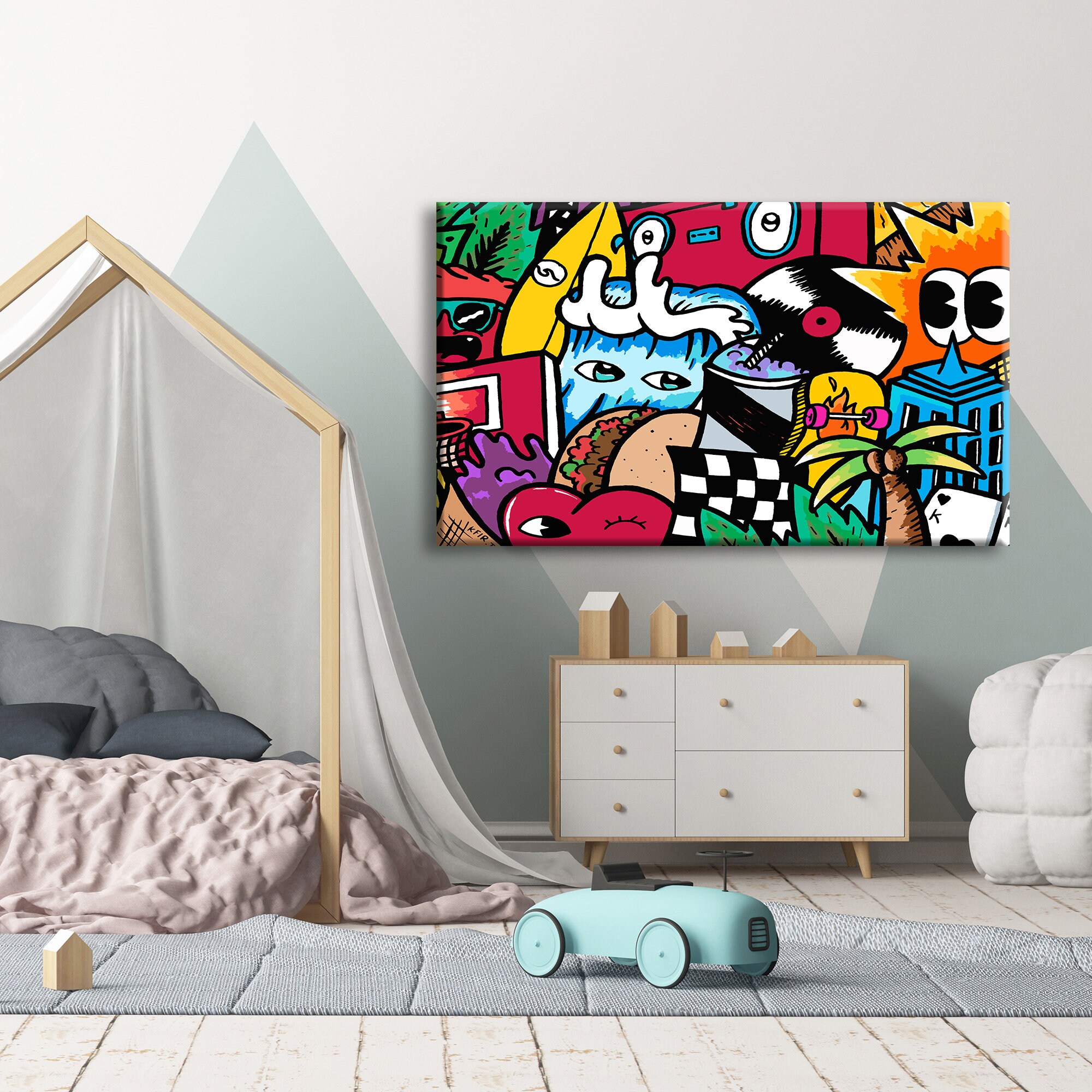 California Graffiti Style Large Wall Art, Canvas Art Print, Living Room  Wall Art, Game Room Décor, Colorful Gift For Teenagers.