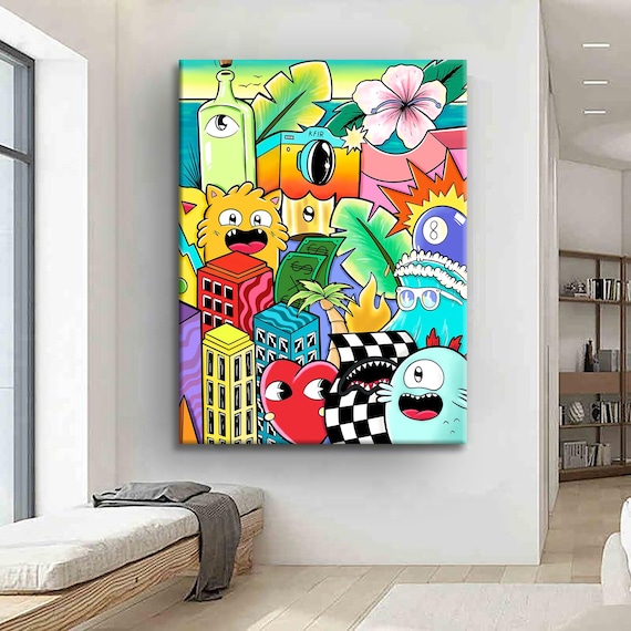 Large Graffiti Wall Art, Colorful Canvas Art Print, Pop Art Canvas Décor,  Vertical Comics Wall Art, Living Room Décor, Office Wall Art -  Sweden