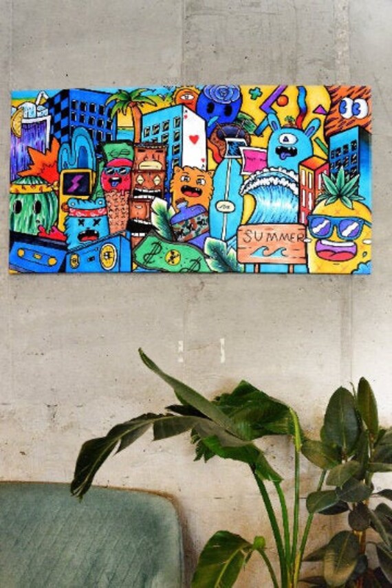 Pintura De Graffiti Grande Impresion De Arte De Lienzo Arte Etsy Mexico