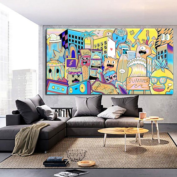 Wall26 Canvas Print Wall Art Banksy British Artist Kid Spray Paint Curtain Illusion Graffiti & Street Art Urban Illustrations Modern Art Boho for