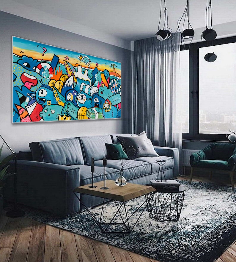 Colorful Large Wall Art Large Pop Art Painting Graffiti Etsy Canada