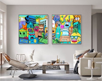 Modern Graffiti Art Print Set: Pop Art Canvas Wall Decor