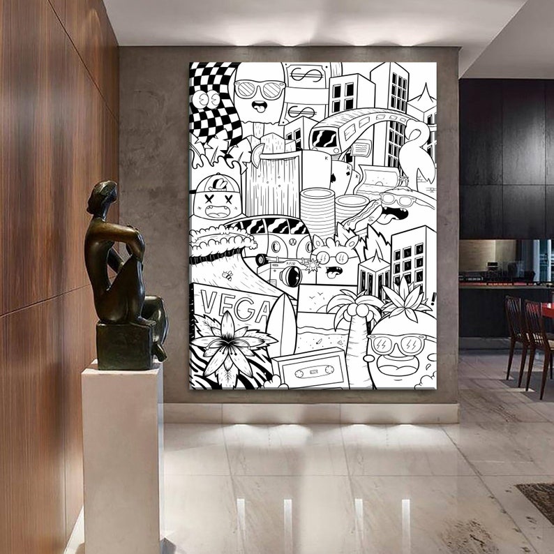 Black and White Pop Art Wall Art Las Vegas Wall Art Large Etsy
