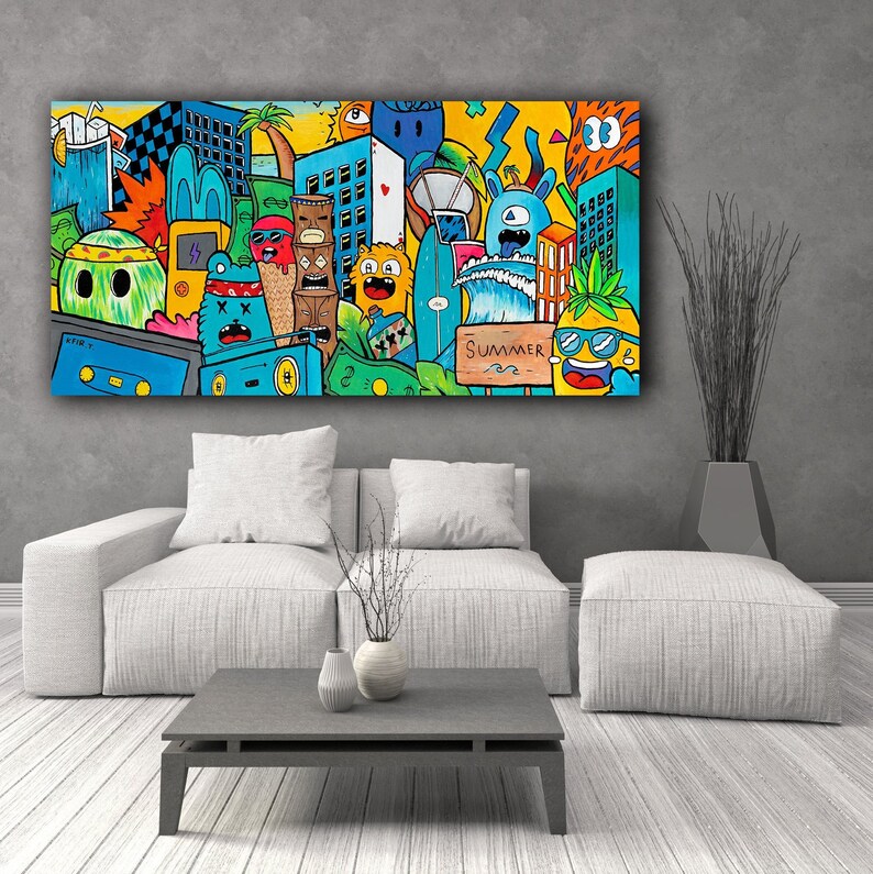 Extra Large Graffiti Style Painting Street Art Canvas Art Etsy