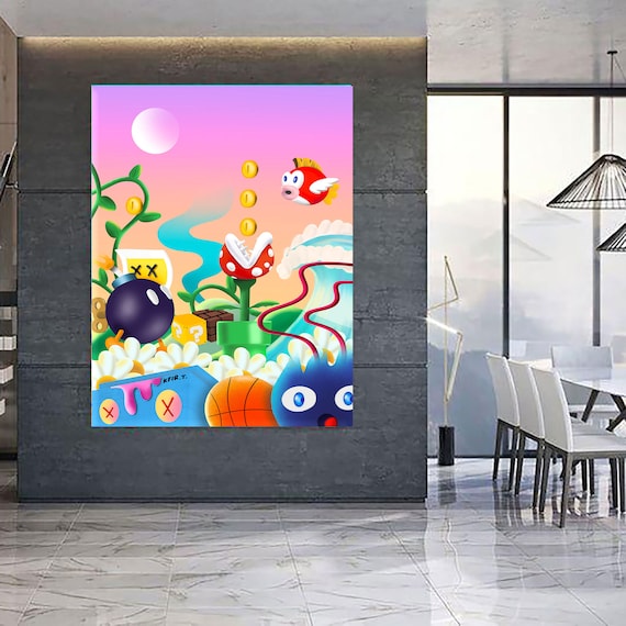 Kfir Tager Vertical Gaming Painting, Pop Art Canvas Art Print, Living Room  Wall Décor, Large Graffiti Style Wall Art, Office Wall Art 