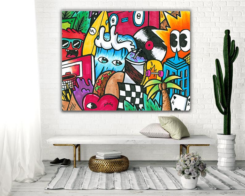 Colorful Graffiti Wall Art Game Room Décor Boys Bedroom Etsy