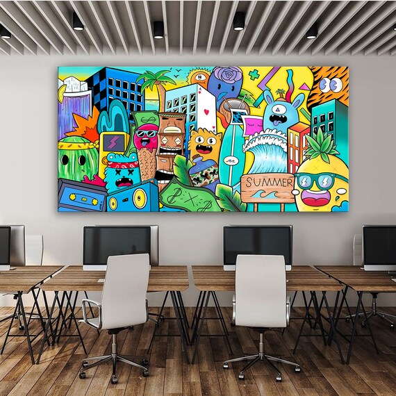 Large Graffiti Style Painting for Office Street Art Canvas Etsy