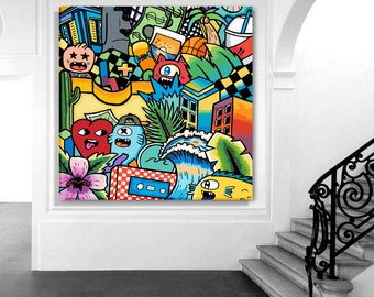 正方形のカラフルなストリートアート絵画、ポップアート