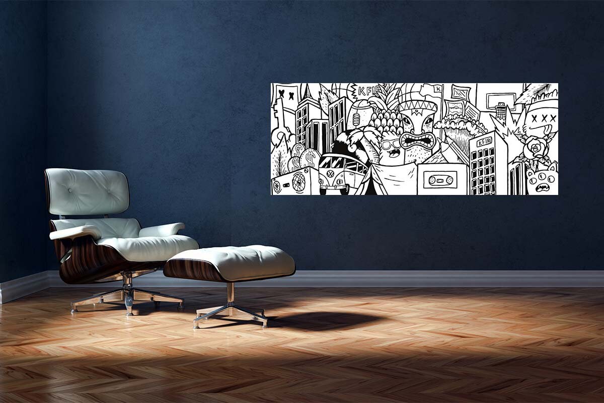 Black And White Graffiti Style Wall Art Extra Large Graffiti Style Pop Art Print Street Art Style Illustration For Office