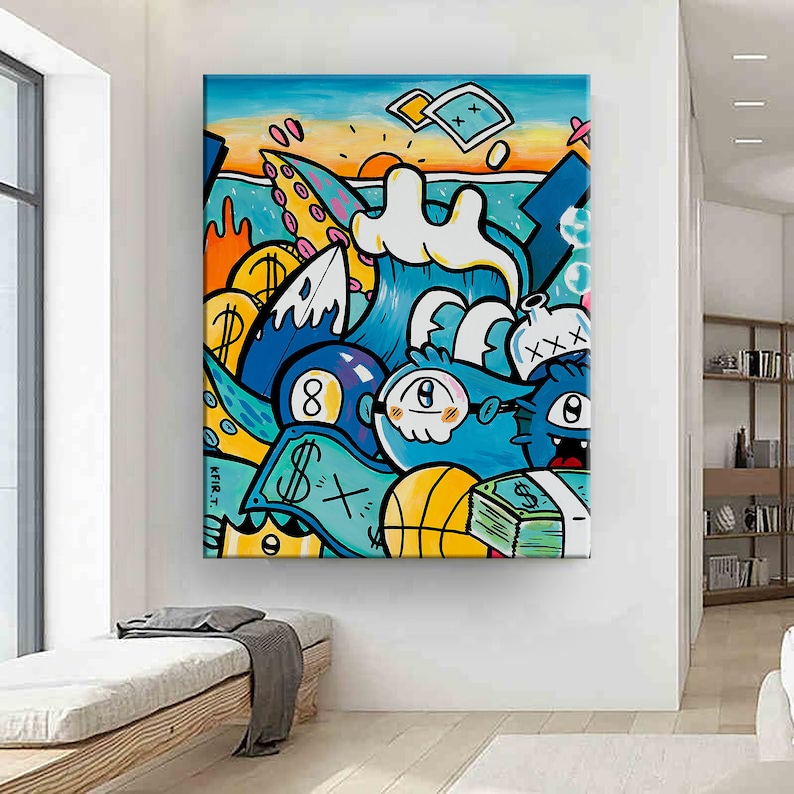 Colorful Large Wall Art Large Pop Art Painting Graffiti Etsy