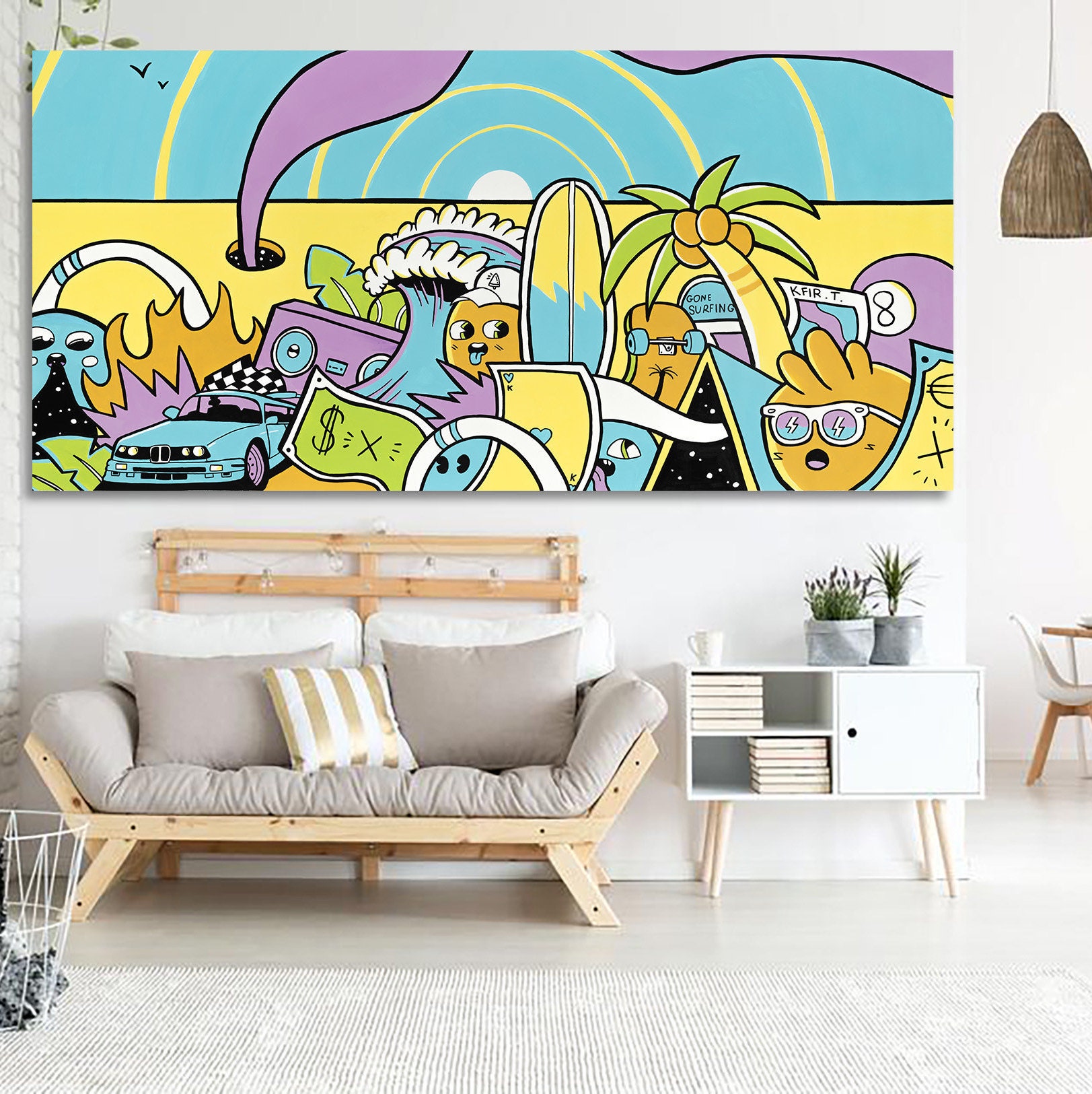 Boys Room Wall Art Comics Wall Art Colorful Print On Canvas Etsy