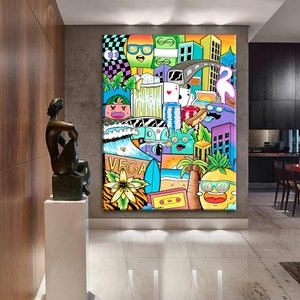 Large Vertical Graffiti Painting, Kfir Tager Painting, Living Room Wall Art Canvas Art Print, Pop Art Wall Décor, Office Wall Art