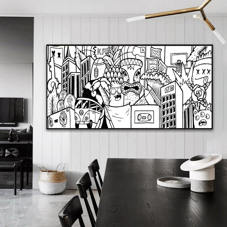 Black and White Graffiti Style Wall Art Extra Large Graffiti | Etsy