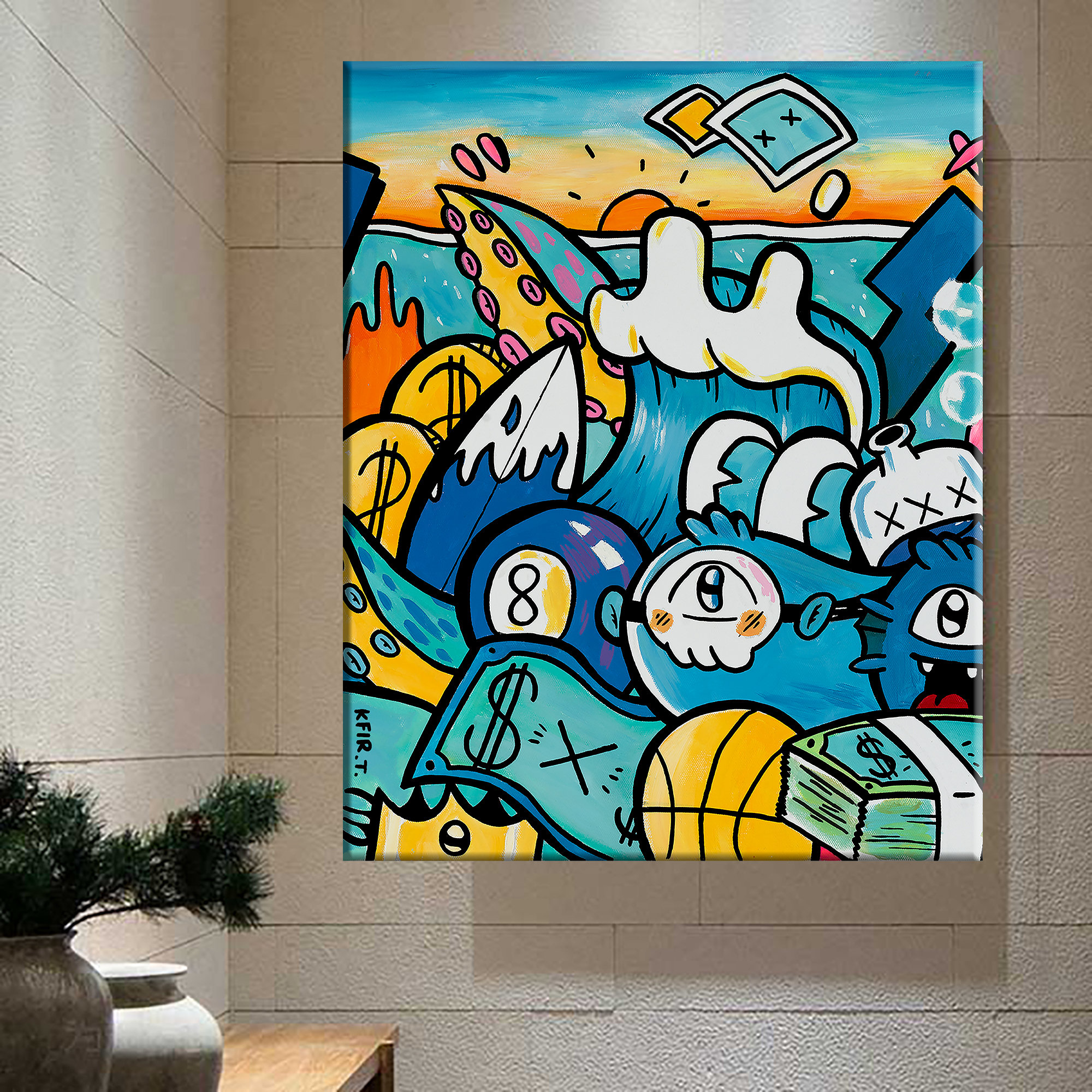 カラフルな大型ウォールアート、大型ポップアート絵画