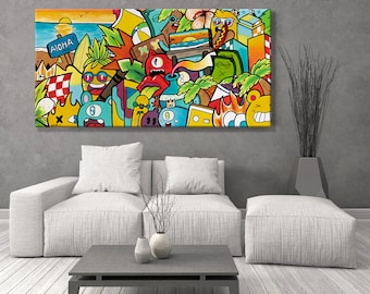 Kfir Tager Pop Art Painting, Street Art Canvas Print, Horizontal Wall Art, Large Wall Art, Living Room décor, Office Wall Art