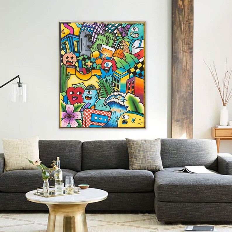 Large Colorful Wall Art Vertical Canvas Art Print Graffiti Etsy