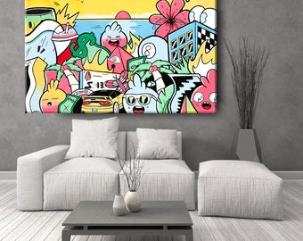 Kfir Tager origineel pop-art schilderij 59", kleurrijke oversized graffitikunst aan de muur, muurdecoratie woonkamer
