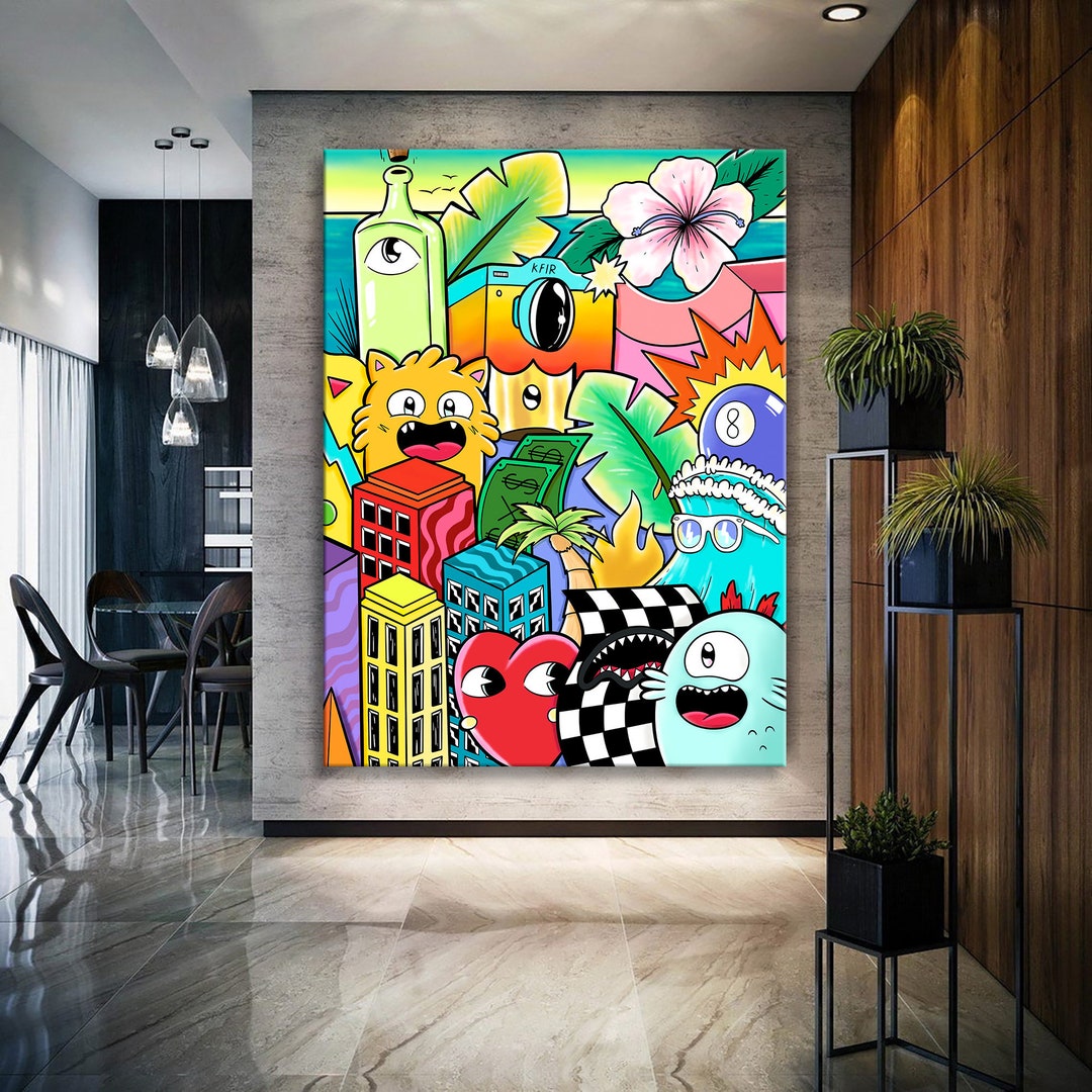 カラフルなポップアートキャンバス 猫キャンバスウォールアート3点