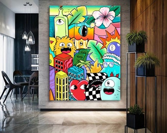 Large Graffiti Canvas Print: Colorful Pop Art Wall Decor