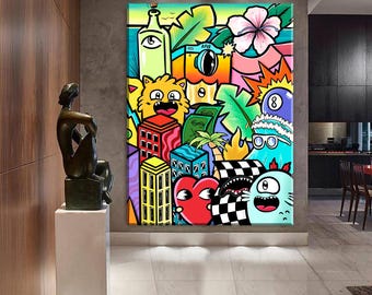 Large Graffiti Canvas Print, Colorful Pop Art, Modern Wall Decor