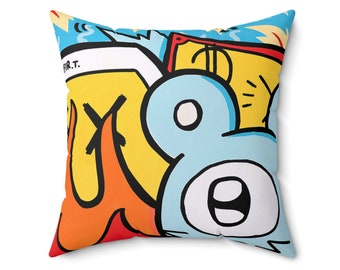 Modern Decorative Pillow | Gift for Boyfriend Graffiti Pillow | Colorful Decorative Pillow