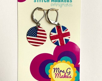 Union Jack | Stars and Stripes Snag Free Stitch Markers | Progress Keepers | Record Markers