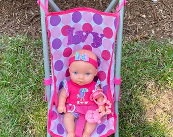 Personalized Doll Stroller and Doll: Toy for Toddler Girl, 1st birthday gift