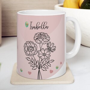 Personalized OctoberBirthFlower&Birthstone Mug for Her,Customized Birth Flower Birthstone Mug,Gifts for Her,Birth FlowerBirthstoneDrinkware