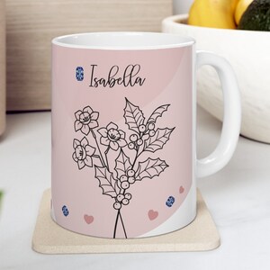 Personalized DecemberBirthFlower&Birthstone Mug for Her,Customized Birth Flower Birthstone Mug,Gifts for Her,Birth FlowerBirthstoneDrinkware