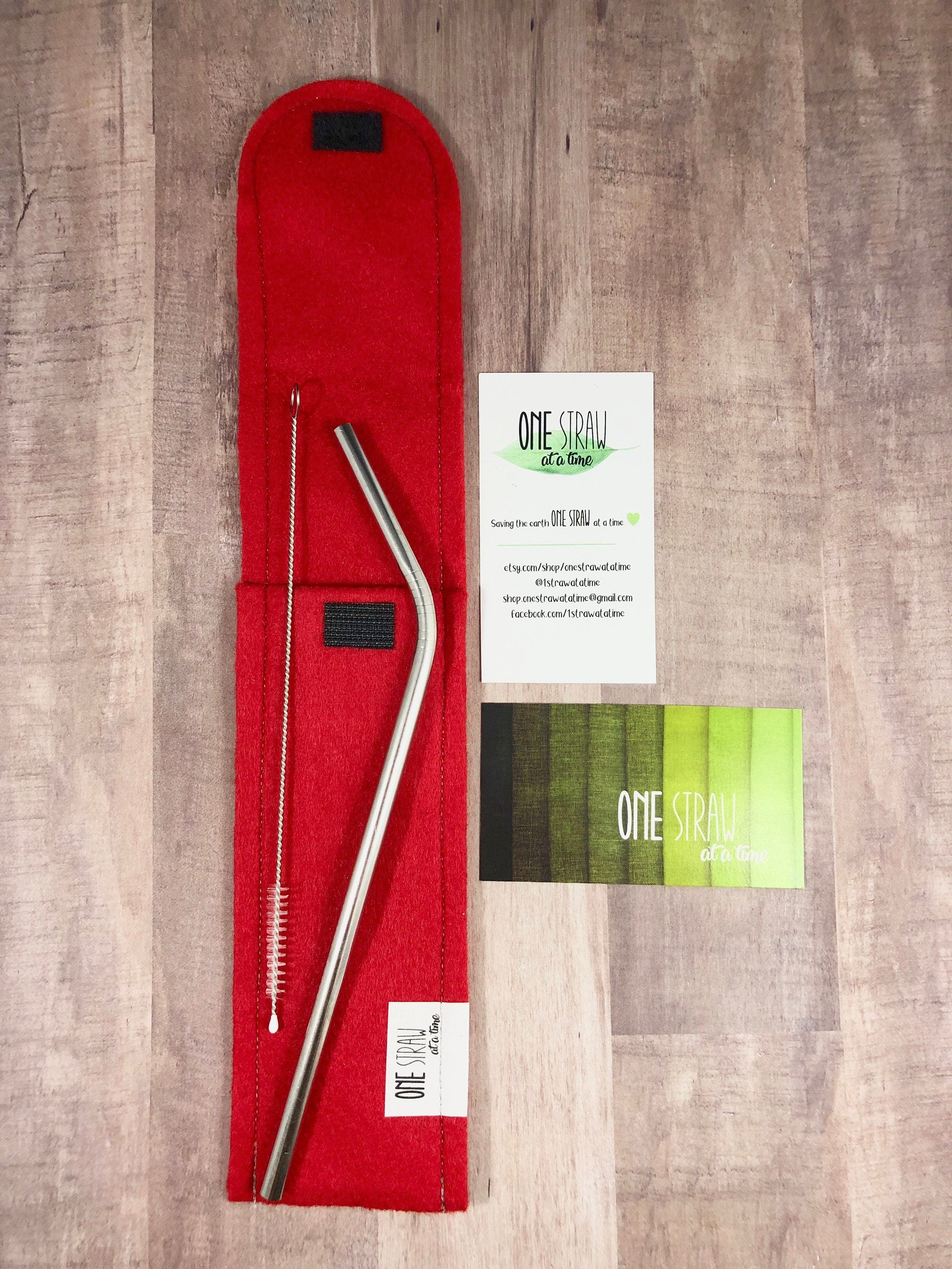 Green Felt Carry Case Cleaning Brush 8.5 inch Stainless Steel Reusable Straw