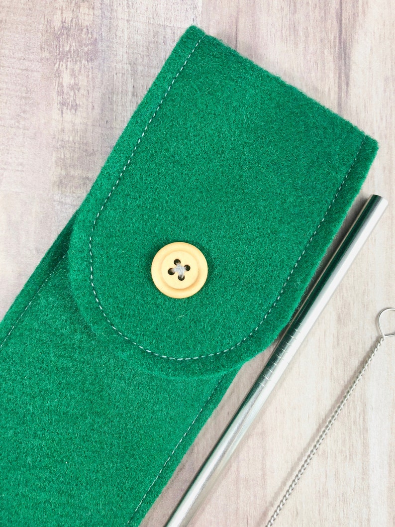 Green Felt Carry Case Cleaning Brush 8.5 inch Stainless Steel Reusable Straw